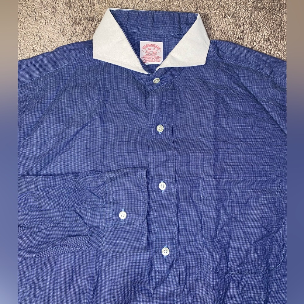 Brooks Brothers Bankers Coller Navy Blue Vintage Power Mens Size Large Shirt